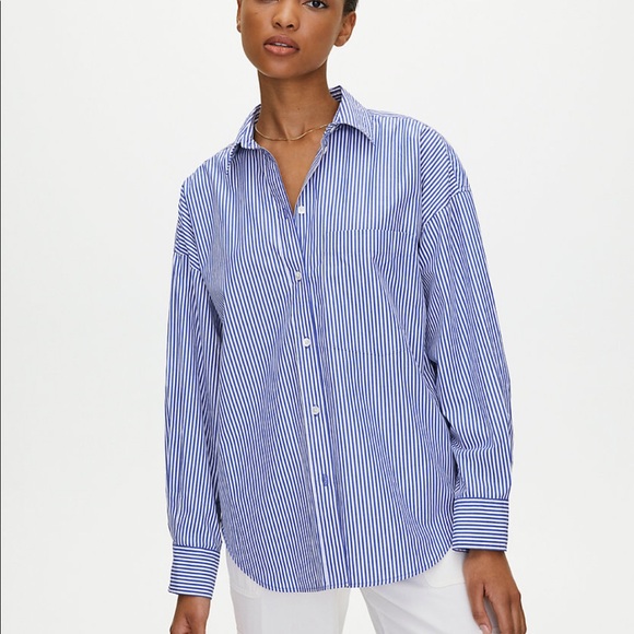 SOLD: Aritzia The Group by Babaton 100% cotton poplin striped oversized shirt - Picture 5 of 6